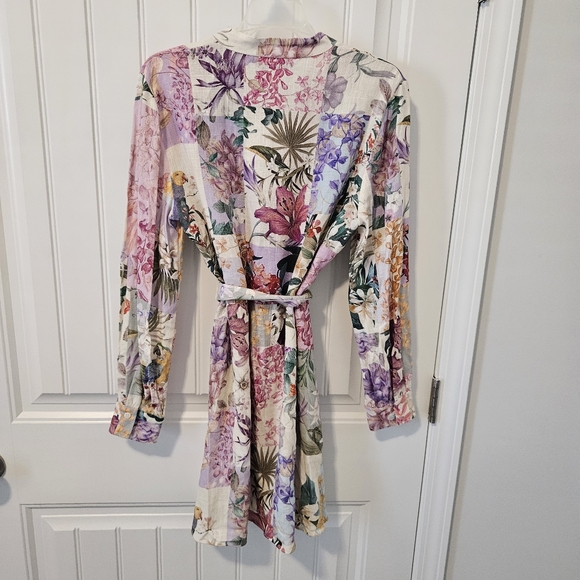 ZARA Floral Parrot Linen Mini Dress M Belted Long Sleeve Size M belt, NEW! - Picture 8 of 16